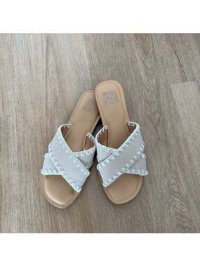 Dolce Vita Beige and White Slide Sandals